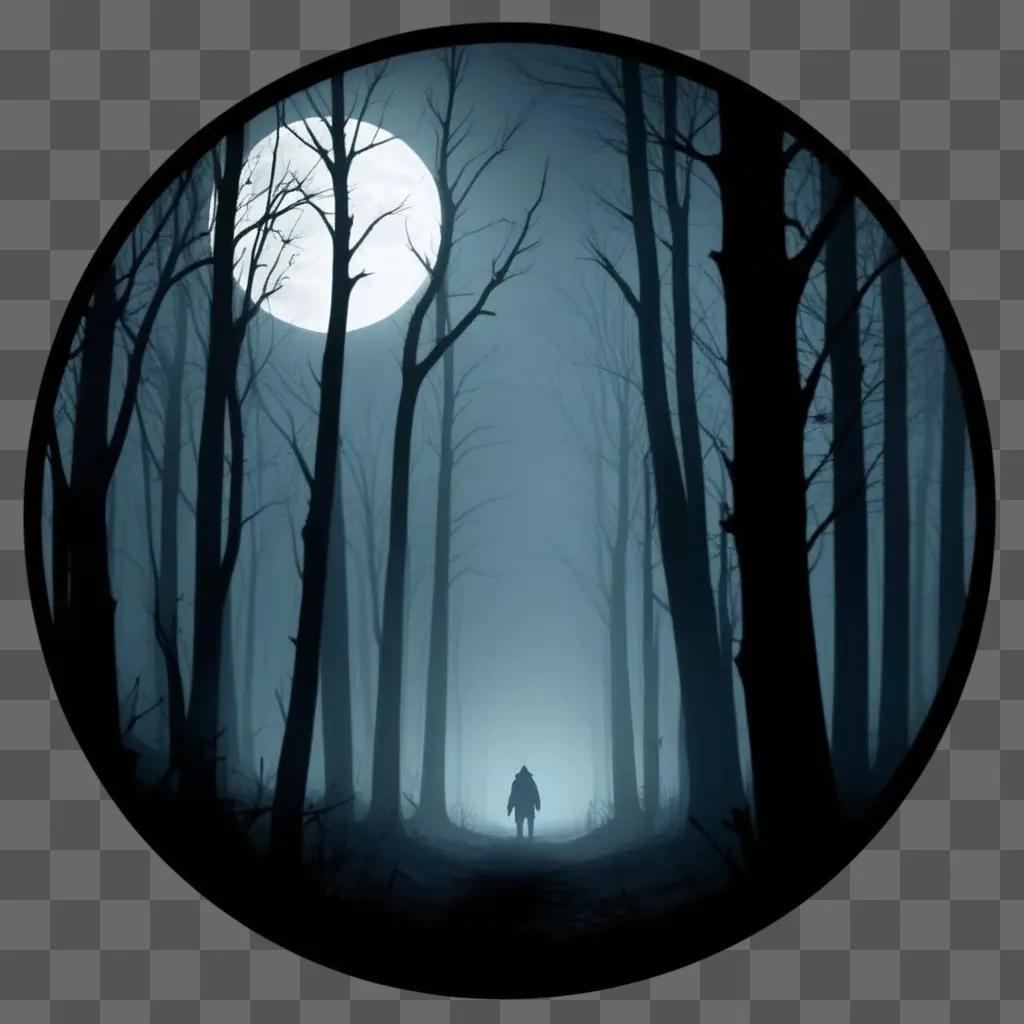 man walks through the woods at night