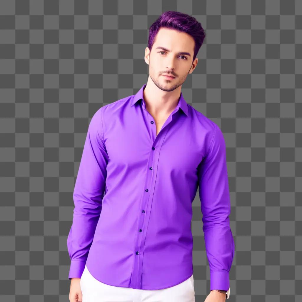 man wearing a purple shirt is posing for a photo