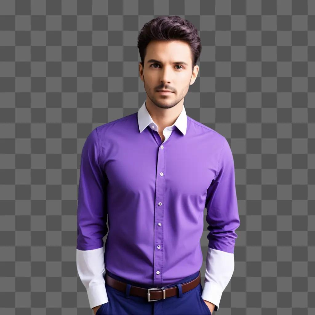 man wearing a purple shirt posing