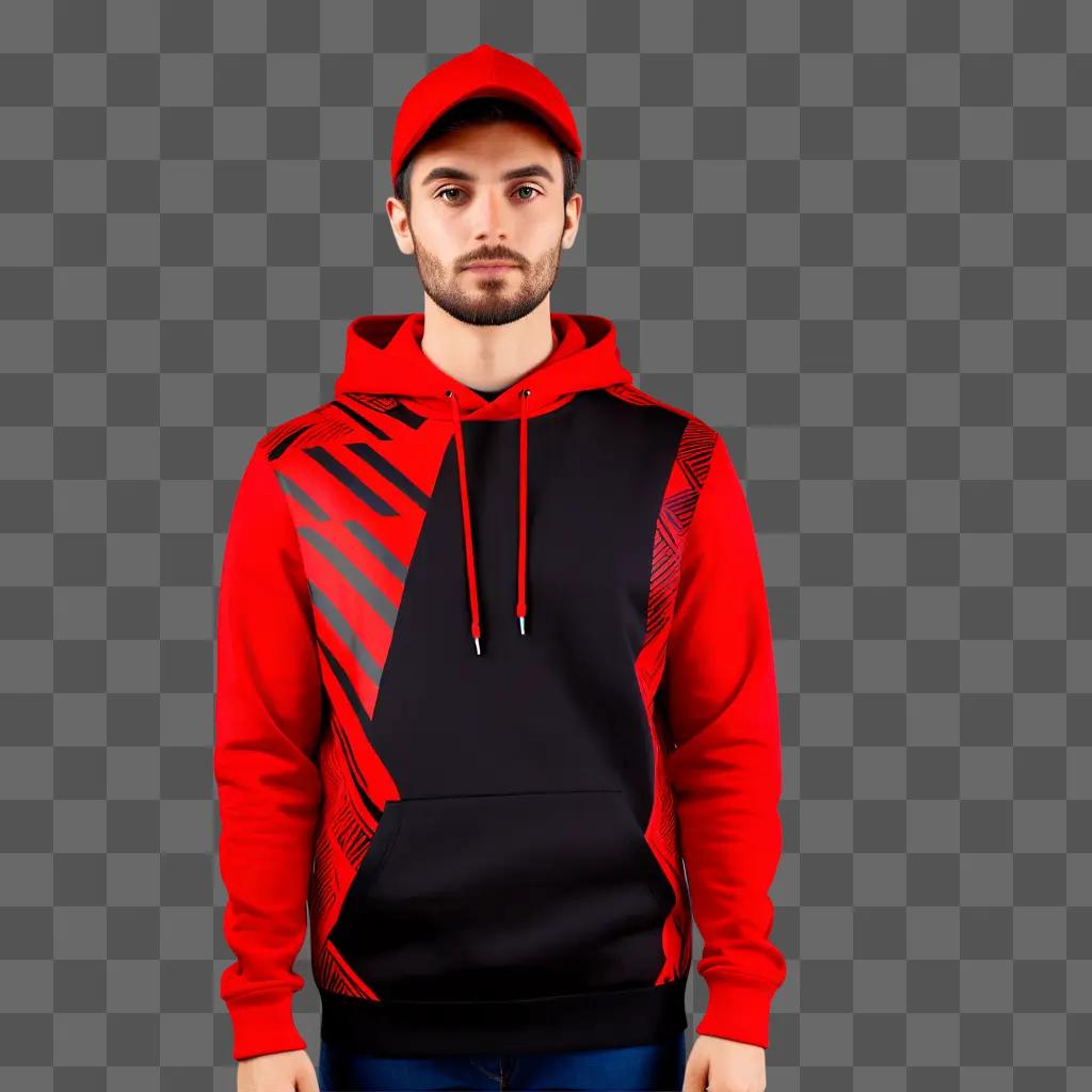 man wearing a red hoodie against a red background