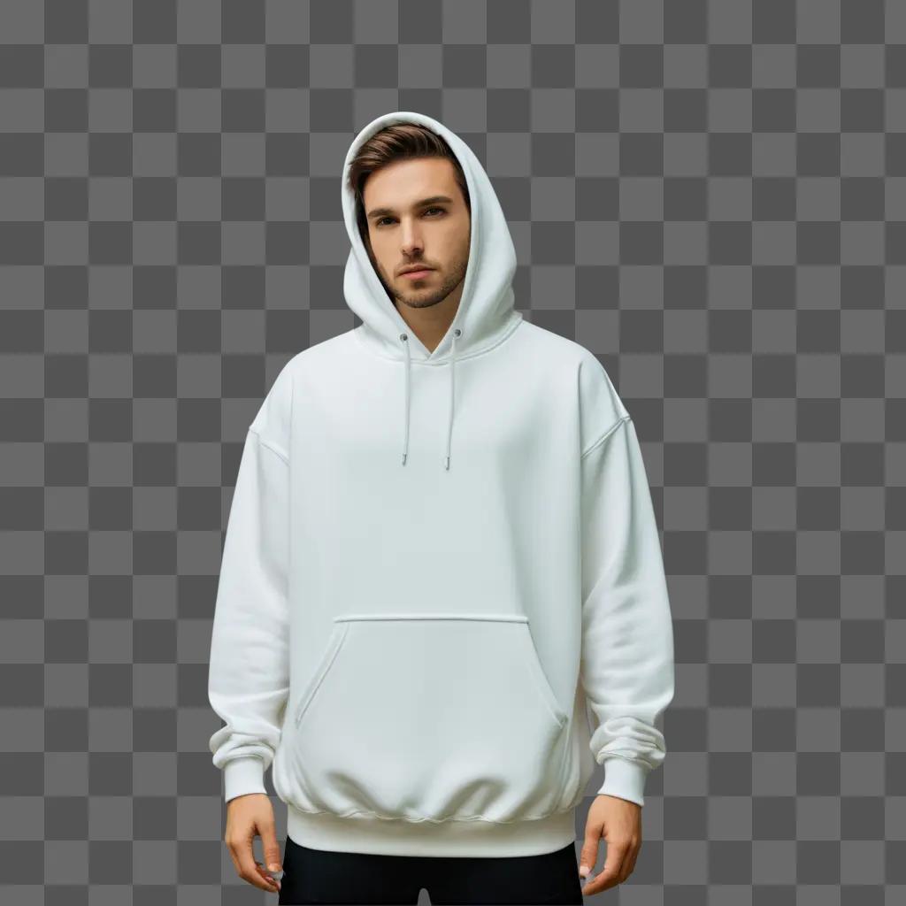 man wearing a white hoodie with a white logo on the front