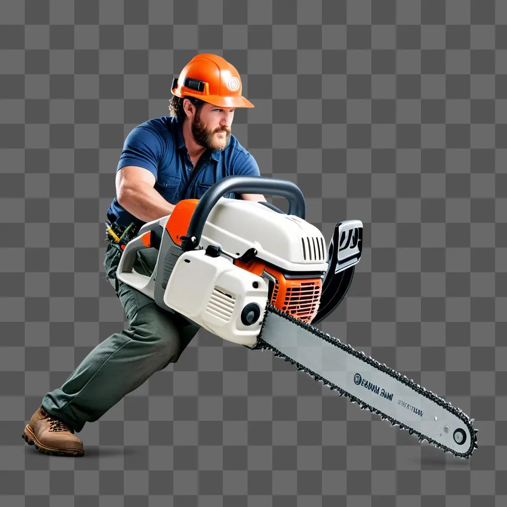 man with a chain saw in a helmet