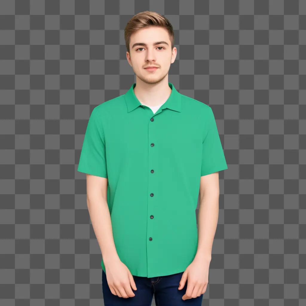 man with a green shirt and blue jeans