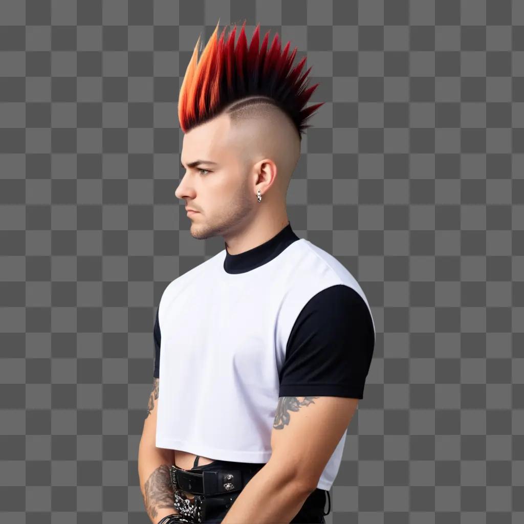 man with a mohawk hairstyle poses in a white shirt