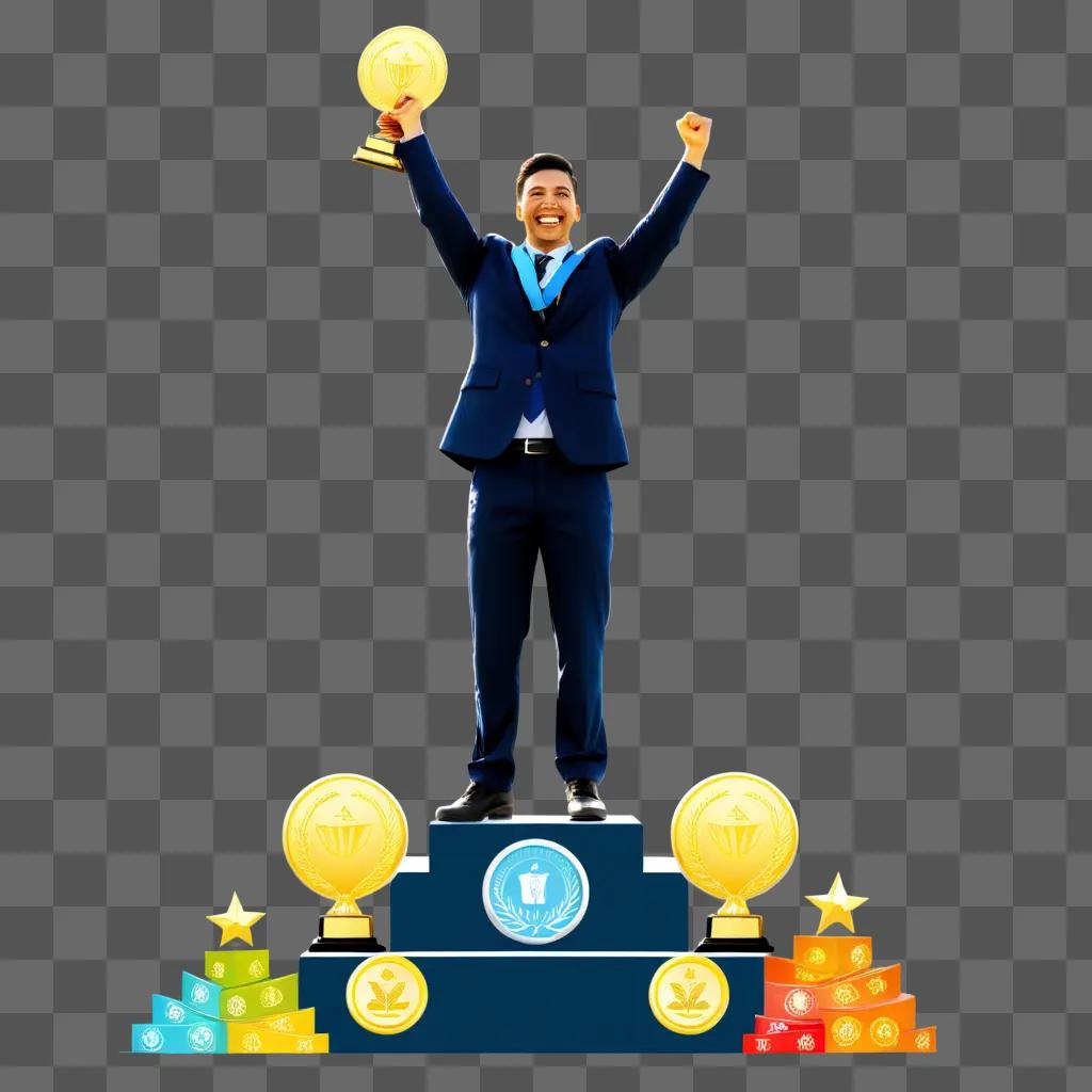 man with a trophy on his head is a successful person