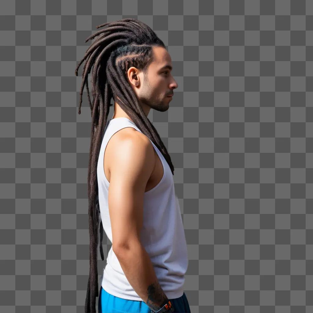 man with dreadlocks and a white tank top