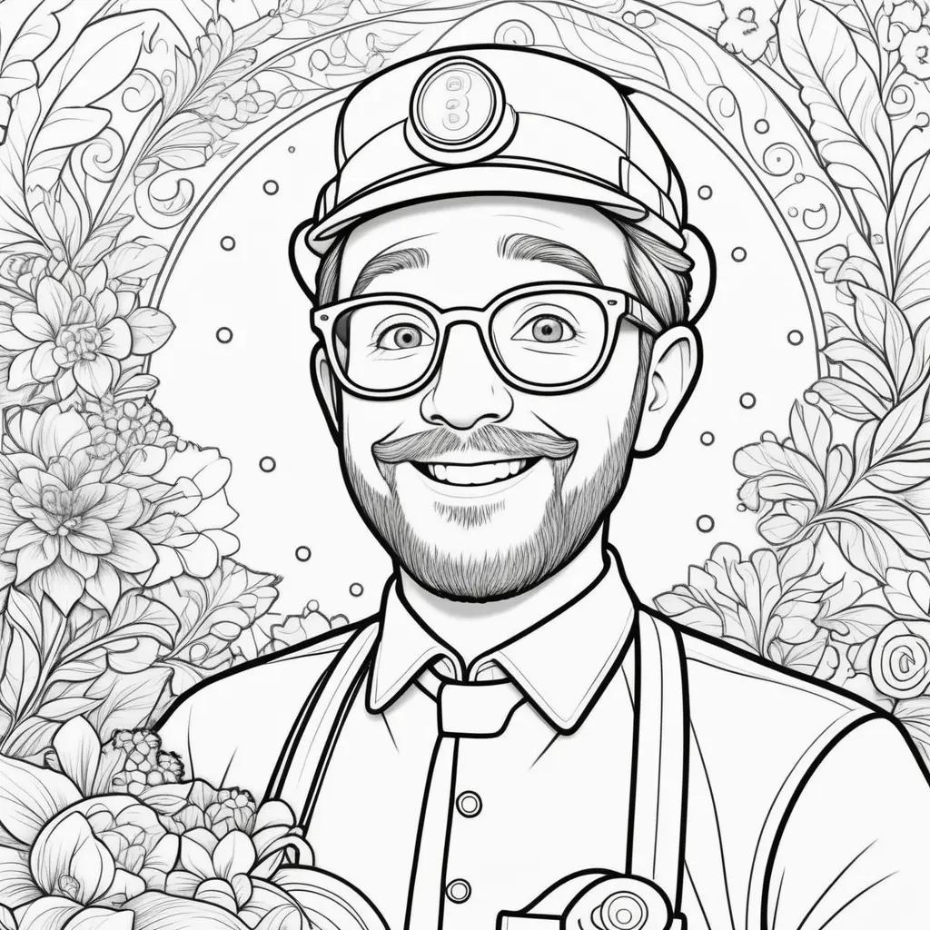 man with glasses and beard coloring page with flowers