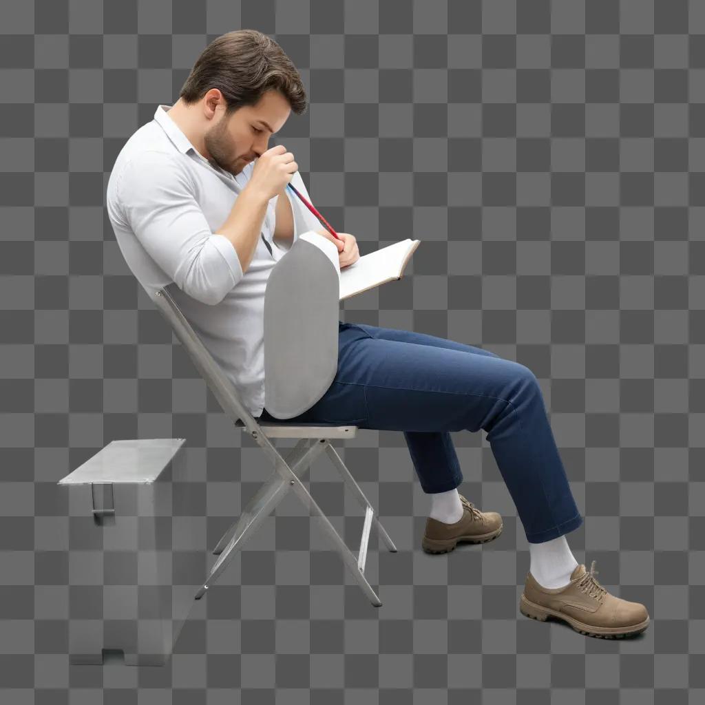 man working on his laptop with a pencil