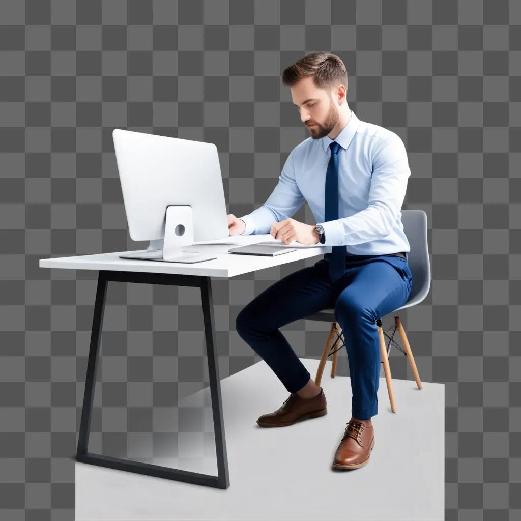 man works on a laptop at a desk