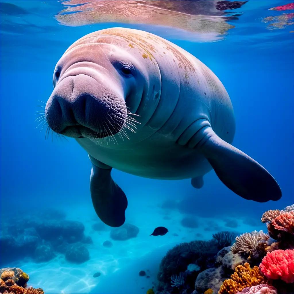 manatee swims under the oceans surface