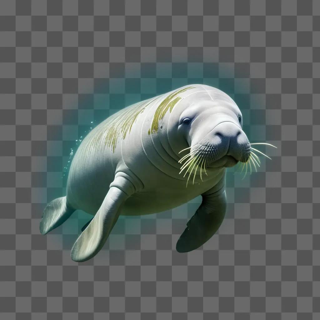 manatee swims underwater with a blue hue