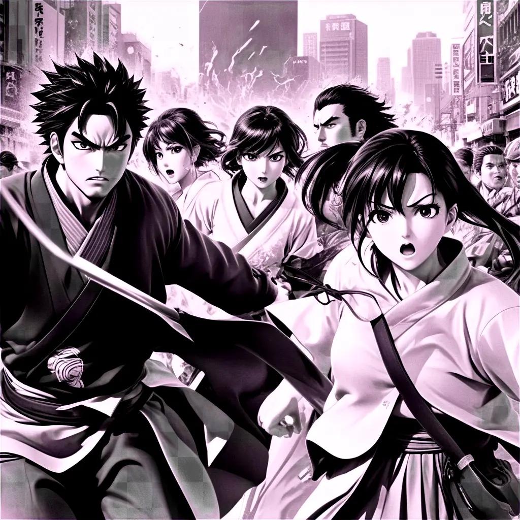 manga featuring a group of people running in a city