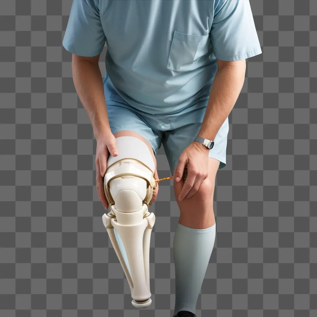 mans knee is being replaced by a prosthetic device