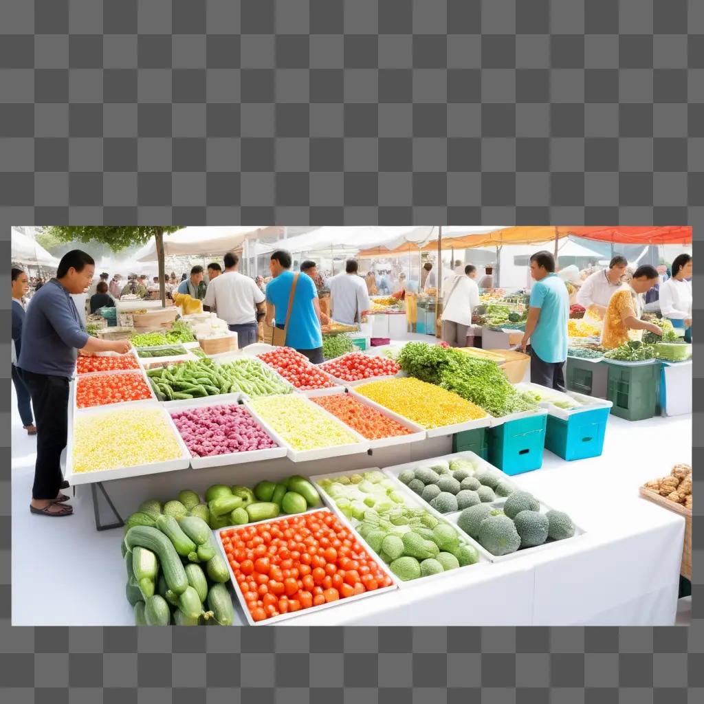 さまざまな果物や野菜が並ぶ市場