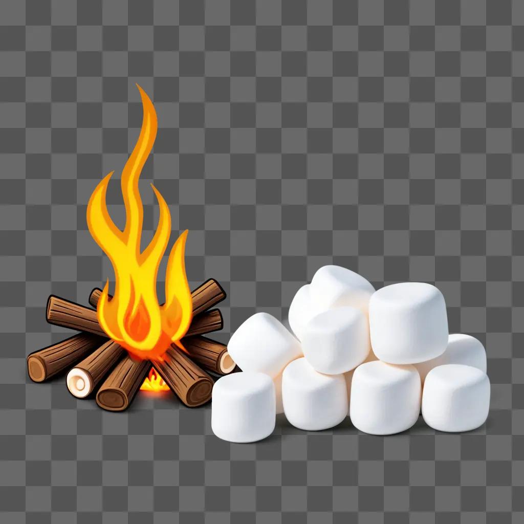 marshmallow on fire next to a pile of marshmallows