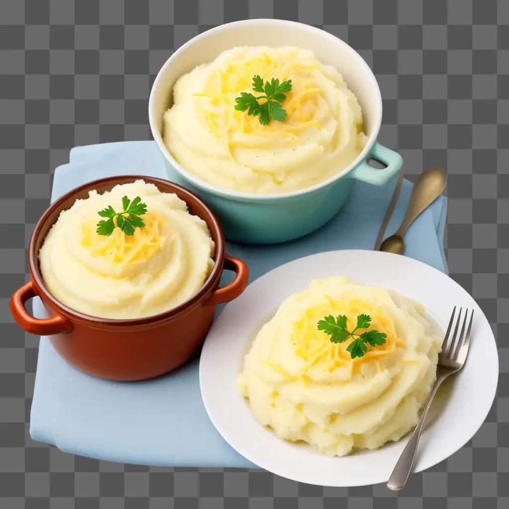 mashed potatoes in bowls with cheese on top