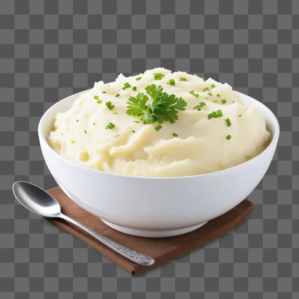 mashed potatoes on a plate with a spoon