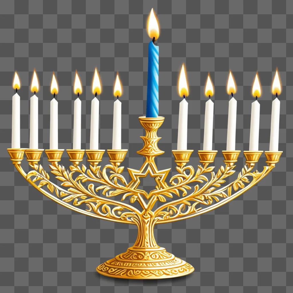 menorah with lit candles and blue candle