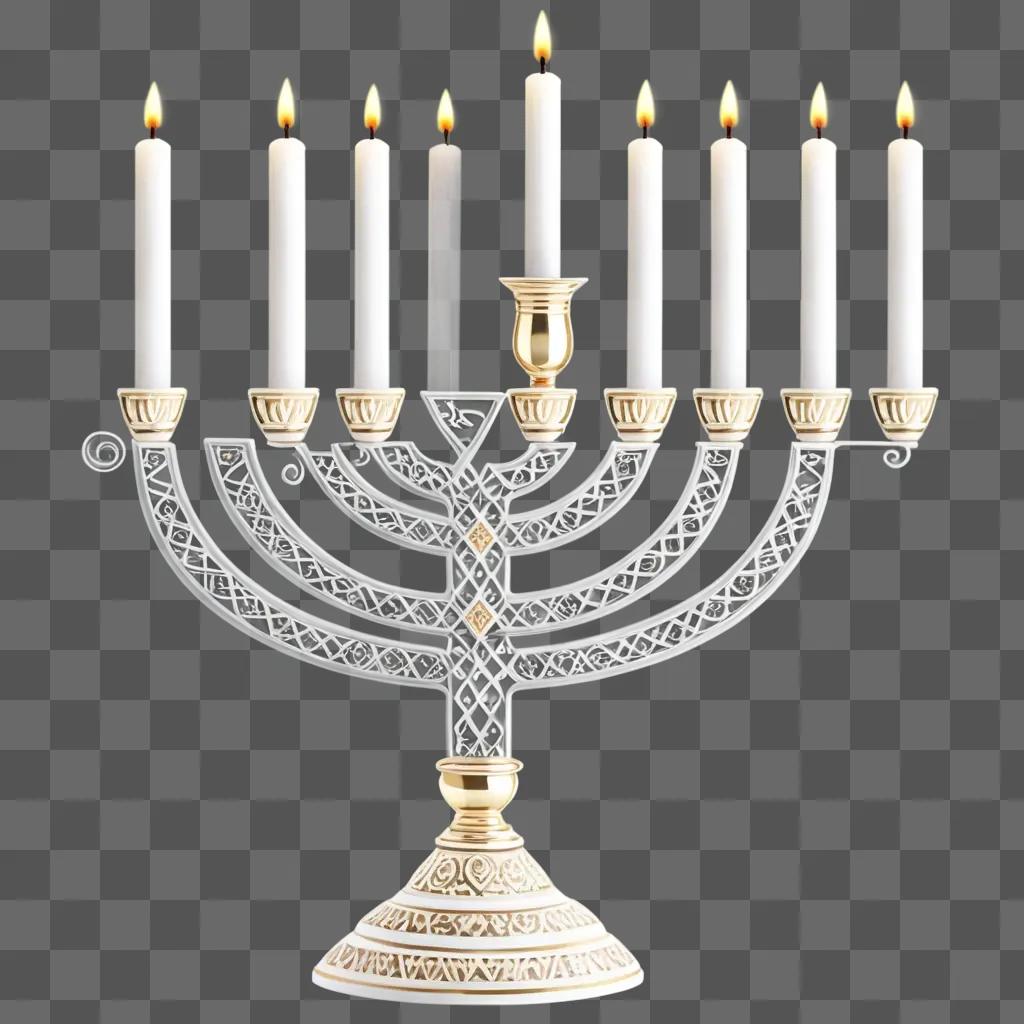 menorah with lit candles and gold accents