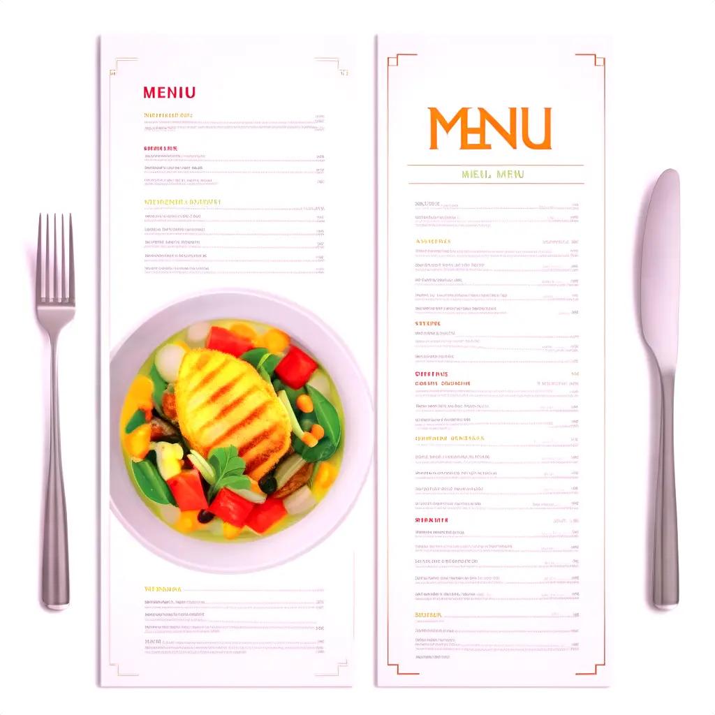 menu for a restaurant with various food items