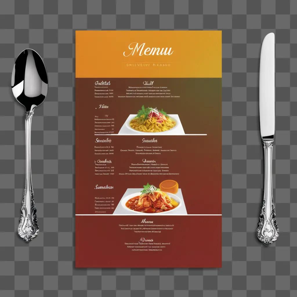 menu with two spoons and a fork