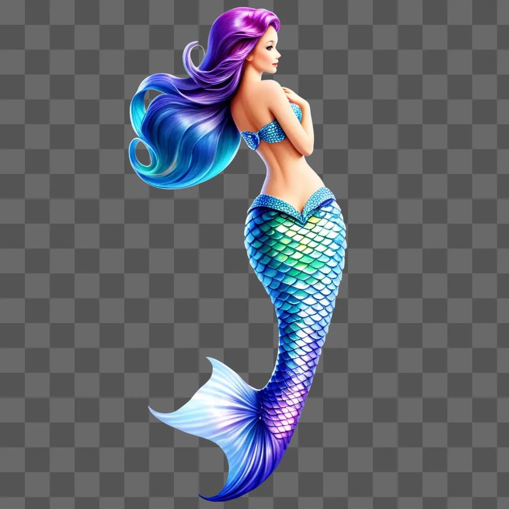 mermaid in a mermaid tail in a blue and purple color scheme