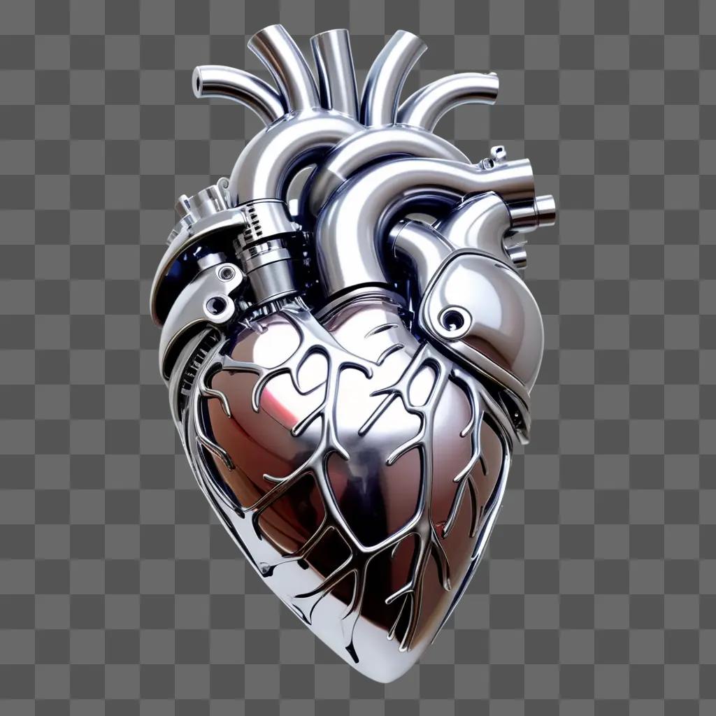 metallic heart with various pipes and valves