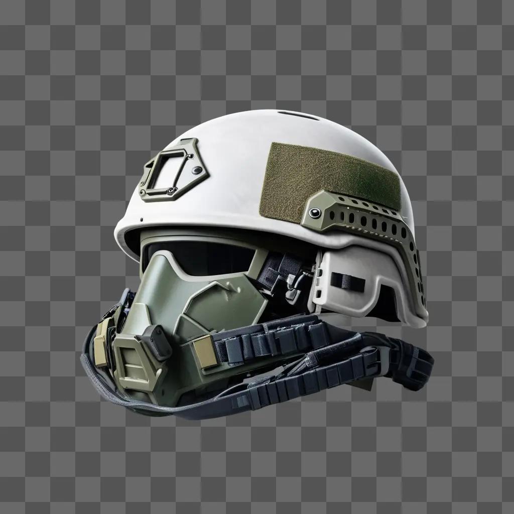 military helmet is worn on a grey background