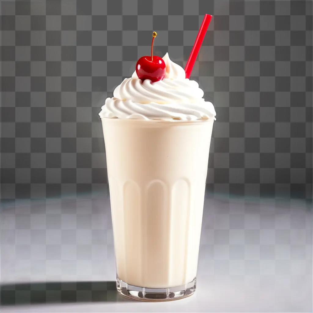 milk shake topped with a cherry and whipped cream