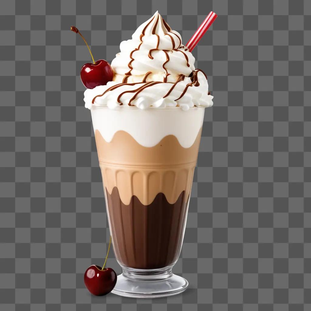 milkshake topped with whipped cream and cherries