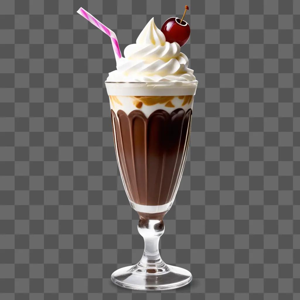 milkshake with whipped cream, cherry and straw