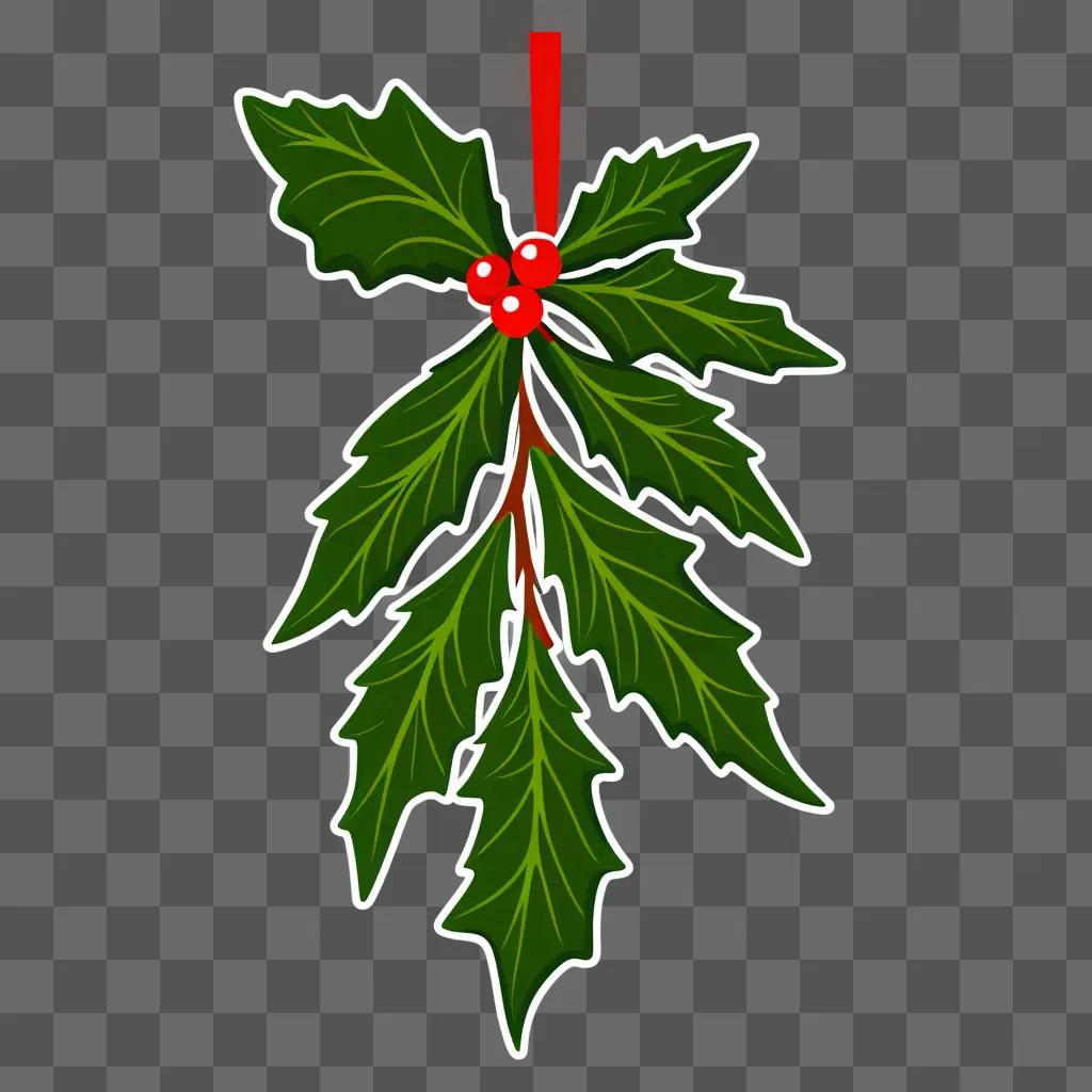 mistletoe with a red bow and berry on a green background