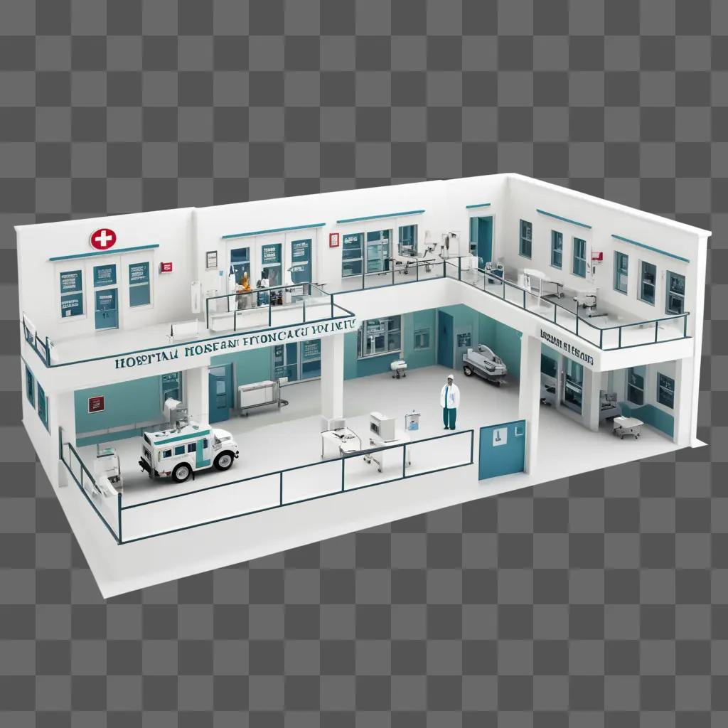 model hospital building with a doctor inside