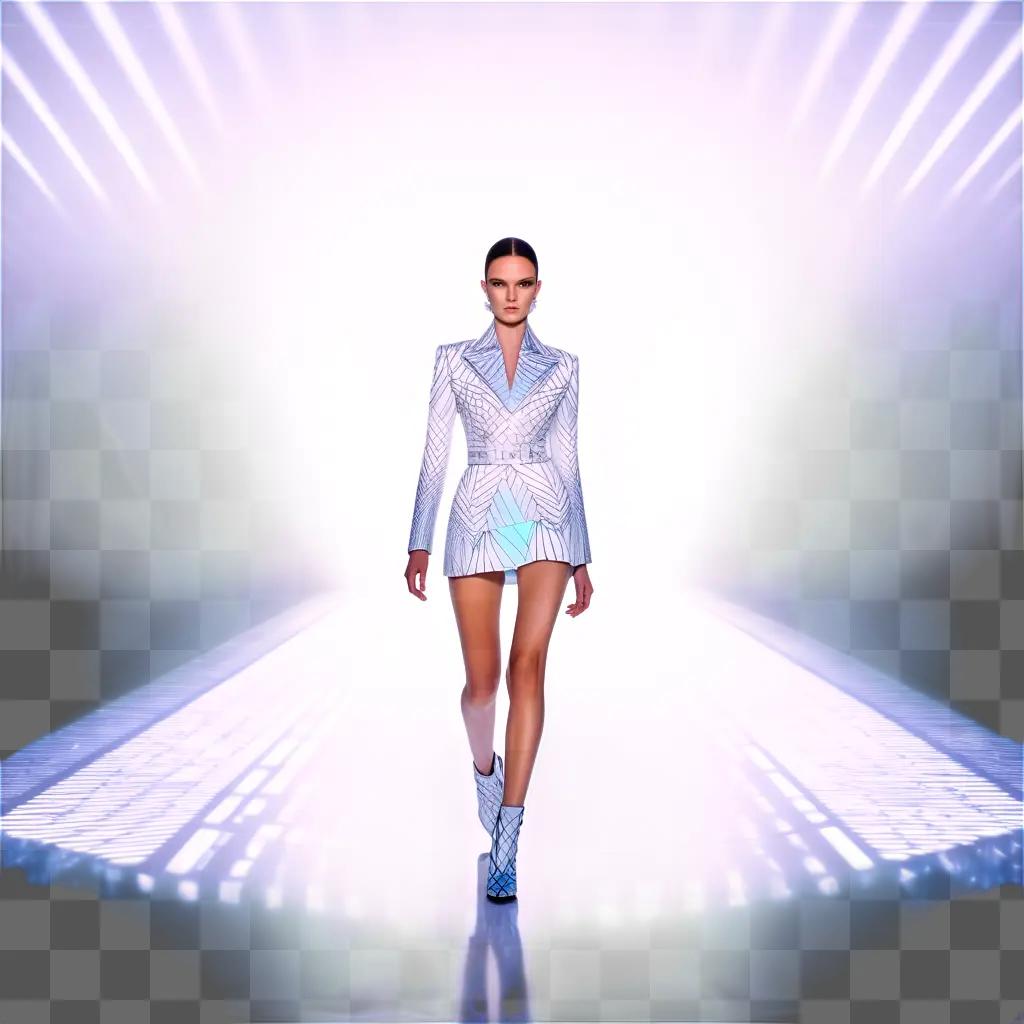 model walking down a runway in a designer suit