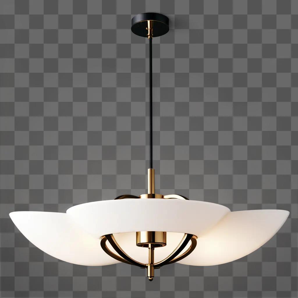 modern, black and white light fixture hangs from the ceiling