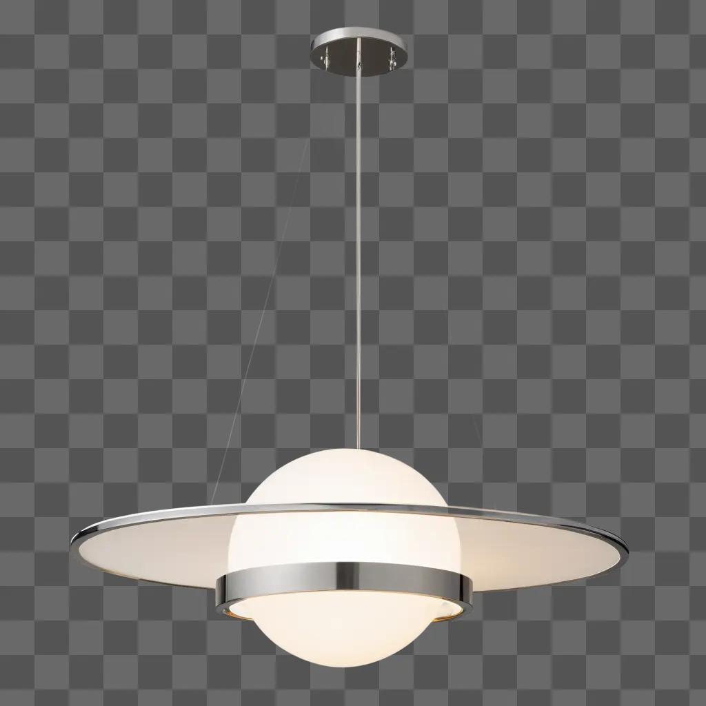 modern, round light fixture hangs from the ceiling