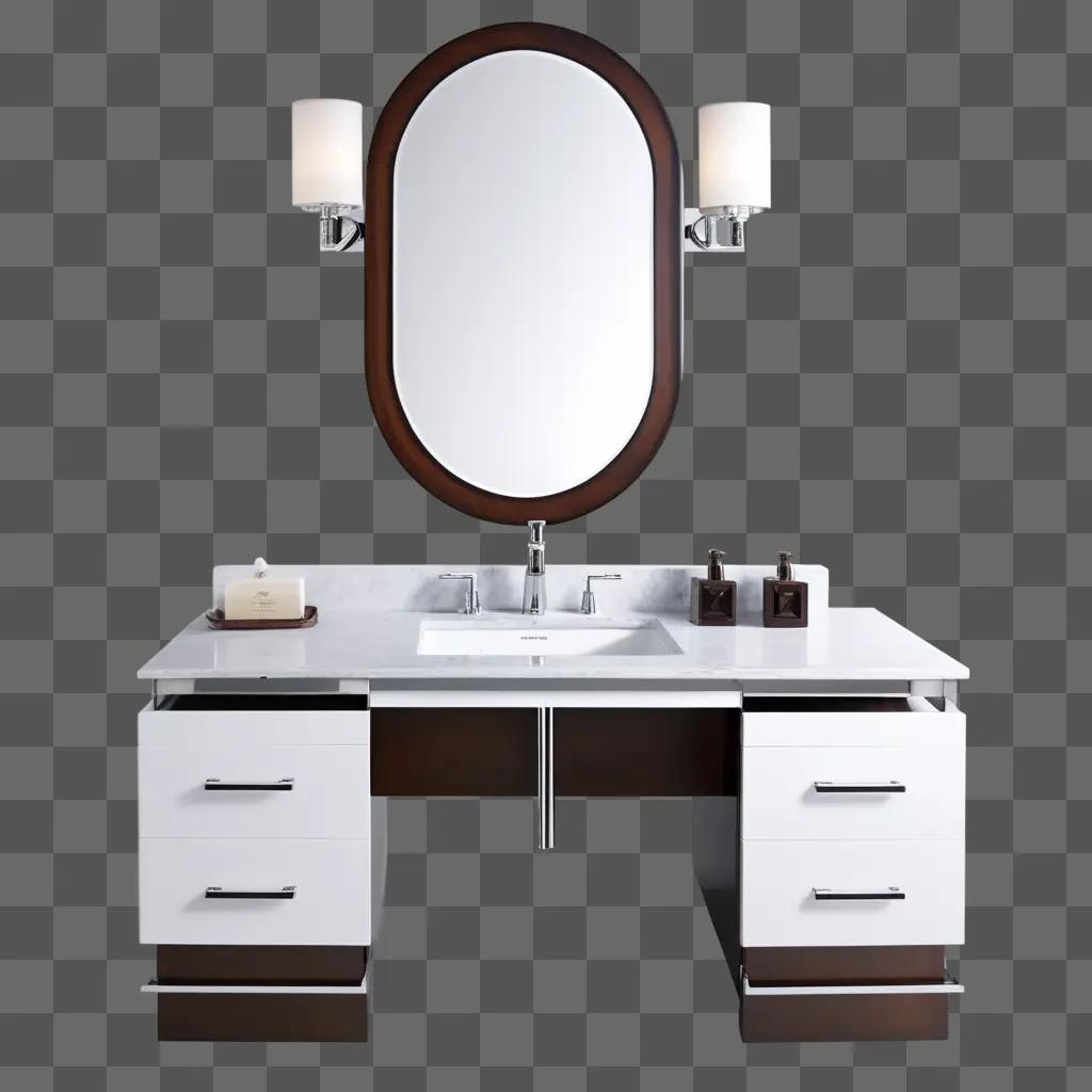 modern bathroom vanity with a light over it