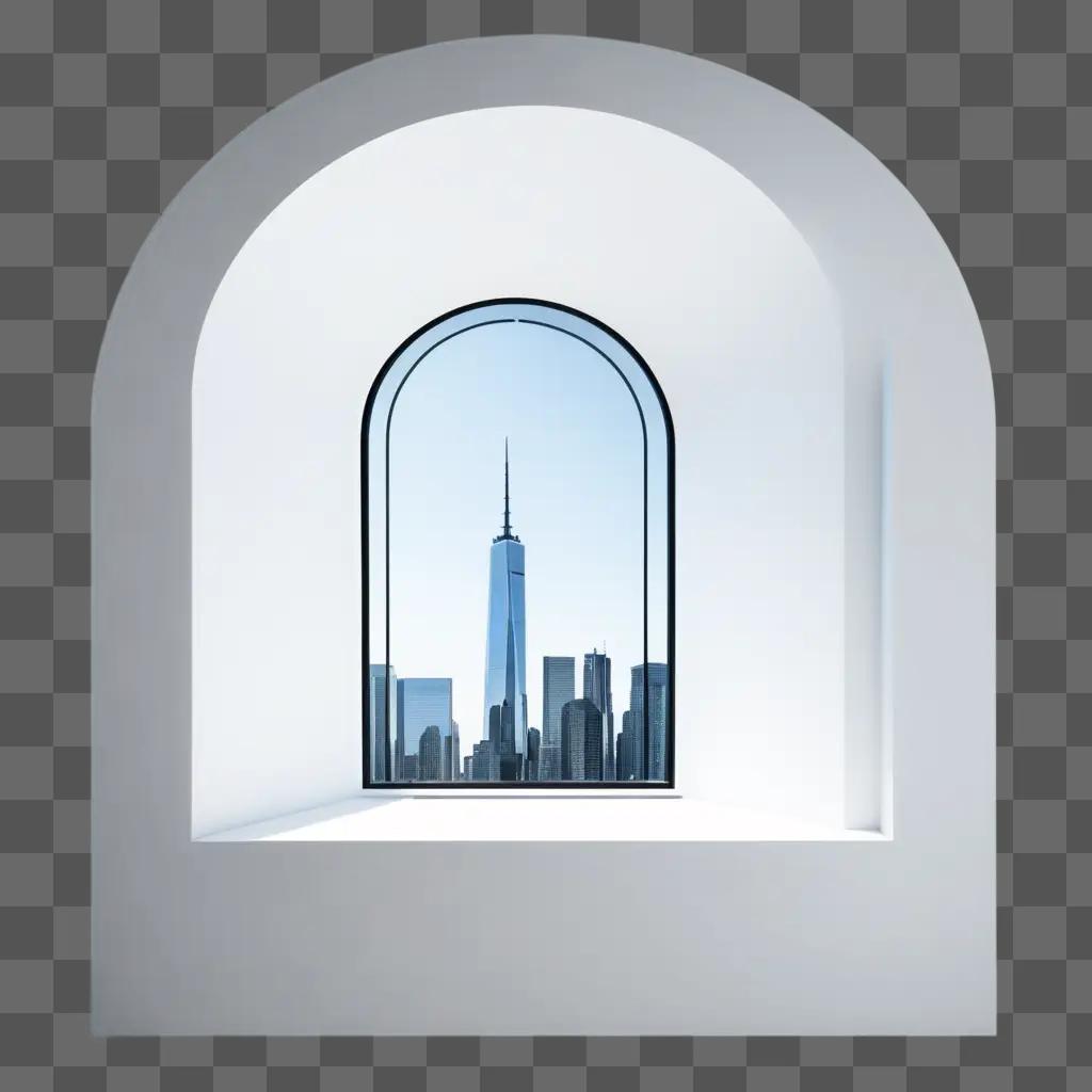 modern cityscape view through a curved window