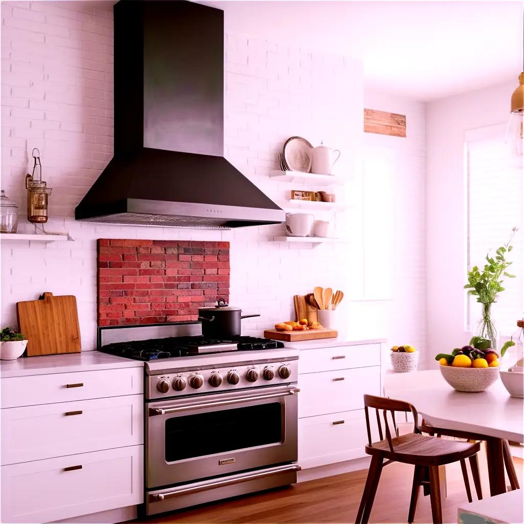 modern kitchen features a black and white stove