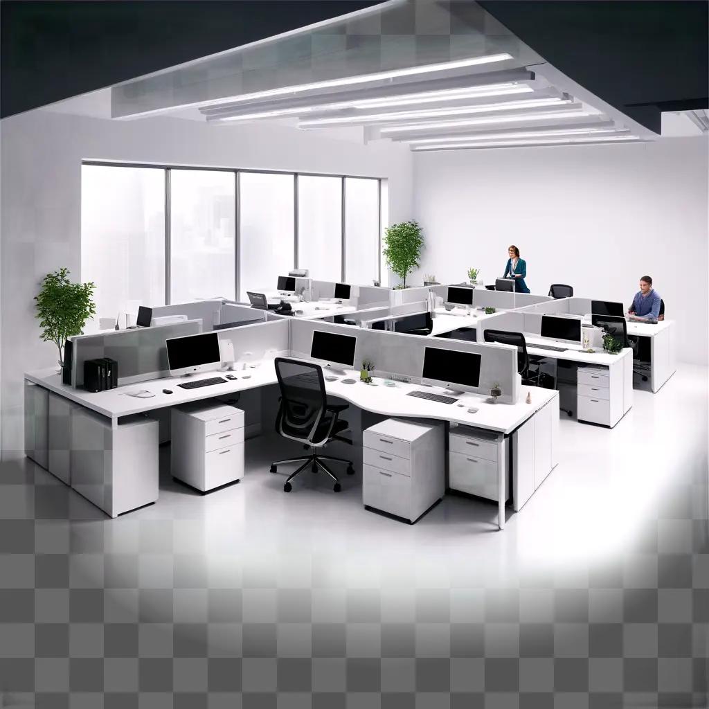 modern office with desks and cubicles