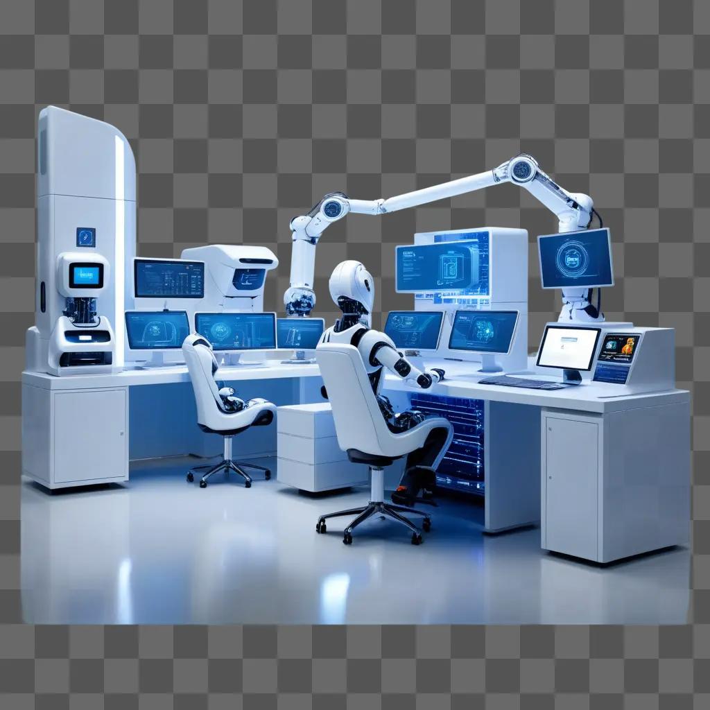 modern office with robots and automated equipment