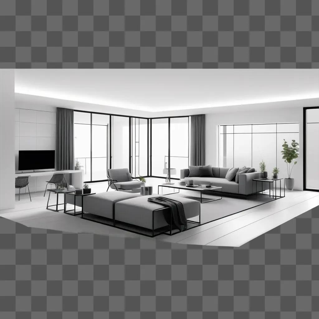 modern wireframe living room with gray accents