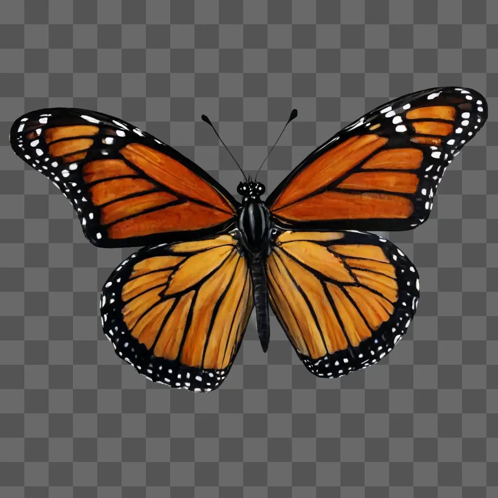 monarch butterfly drawing A Monarch butterfly is shown in a brown background