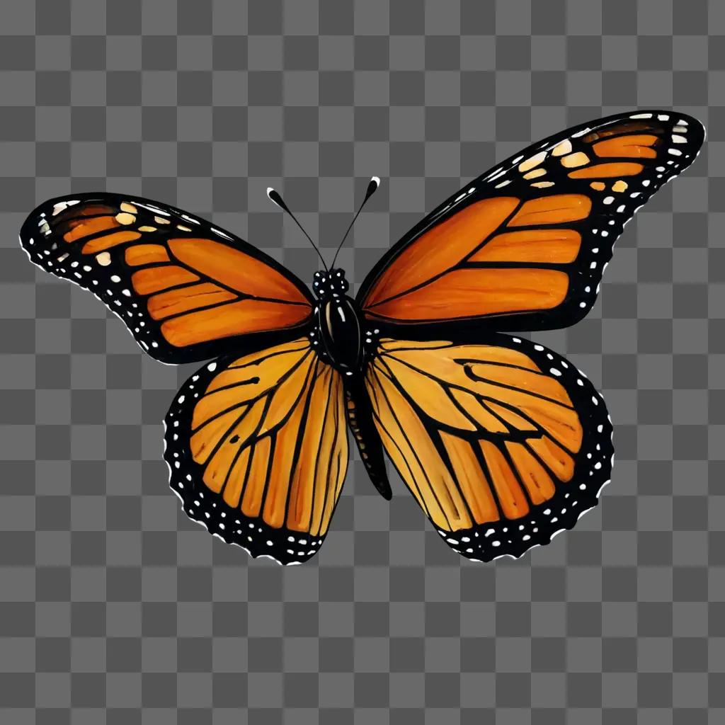 monarch butterfly drawing A monarch butterfly in flight on a brown background