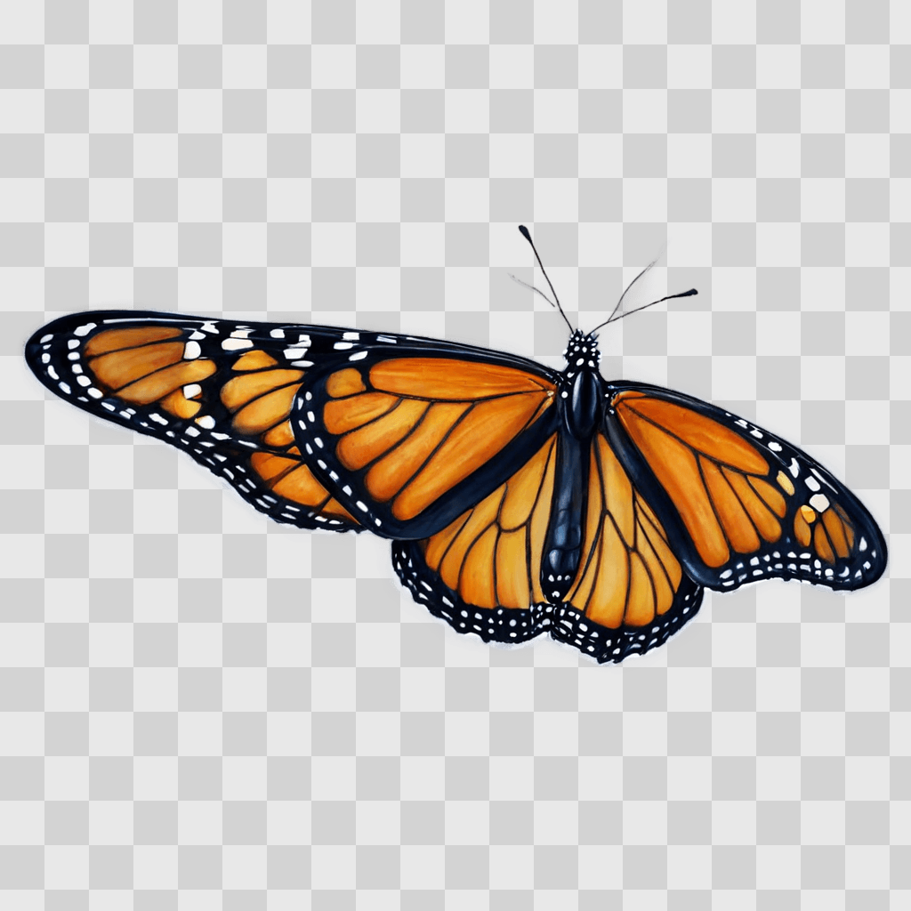 monarch butterfly drawing A monarch butterfly is flying on a brown background