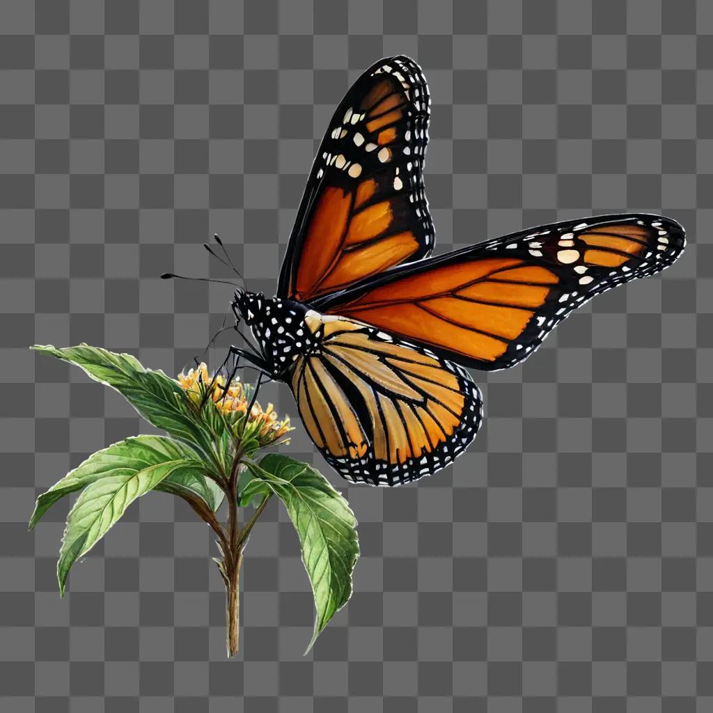 monarch butterfly drawing A monarch butterfly with orange wings on a green plant