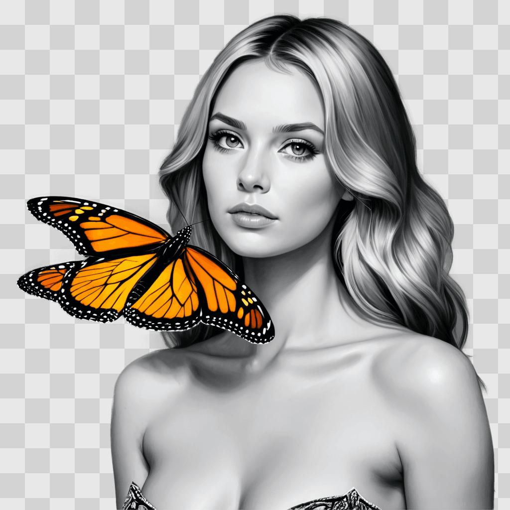 monarch butterfly drawing A woman with a butterfly on her shoulder