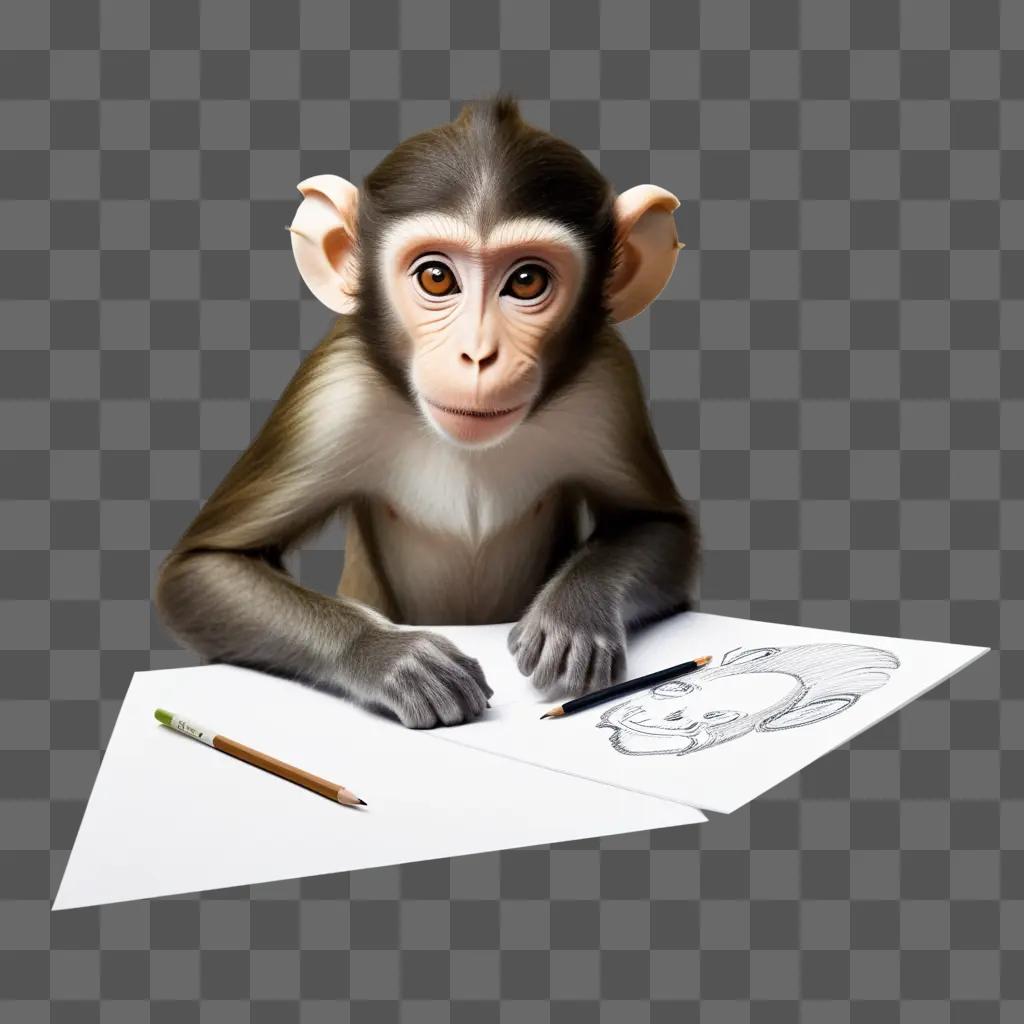 monkey drawing a cartoon sketch of itself