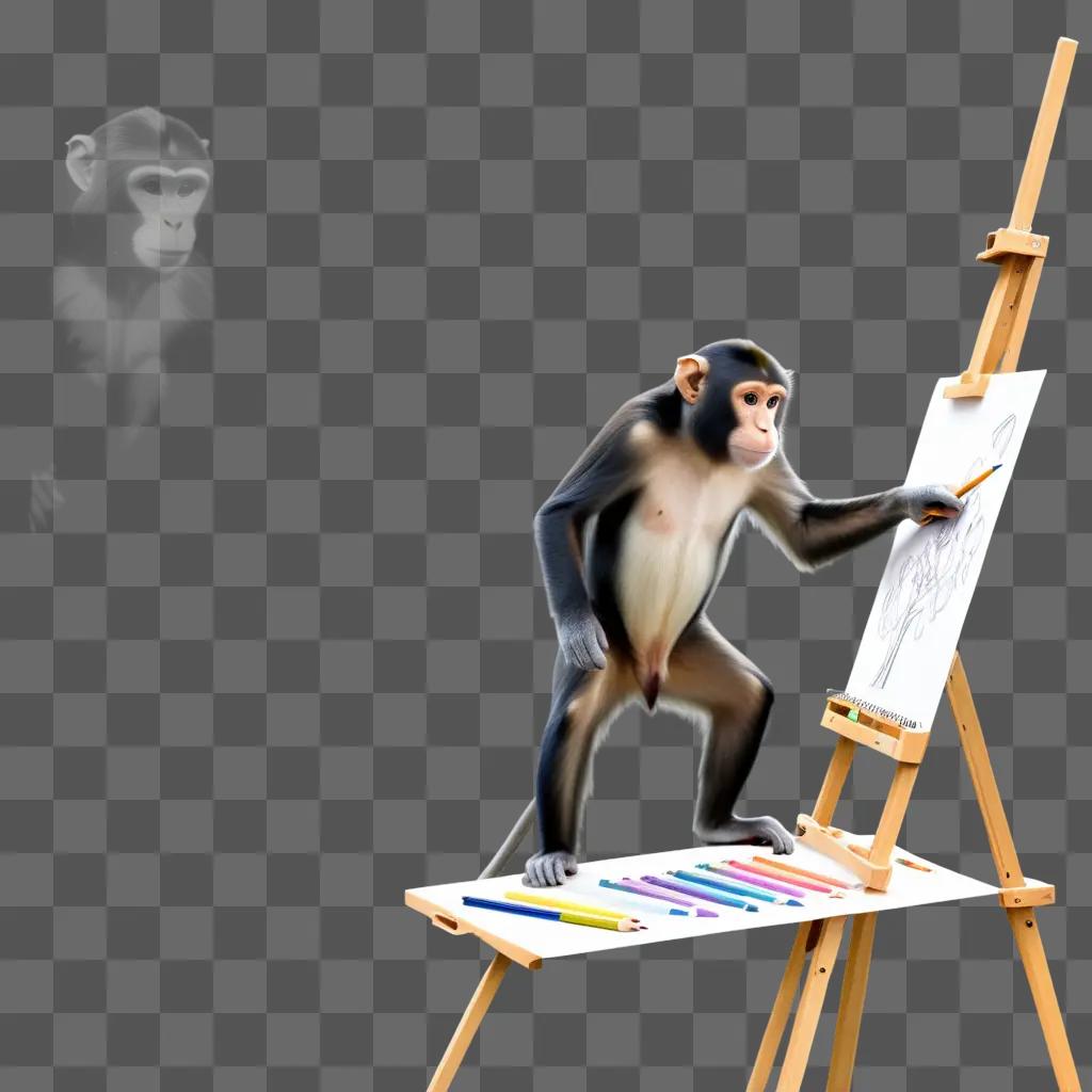 monkey drawing a picture on a easel