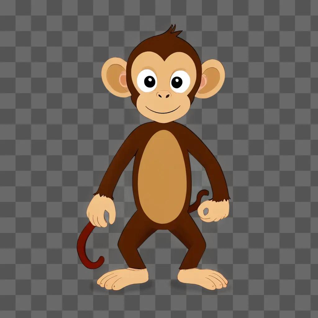 monkey drawing for kids A cartoon monkey stands with a tail